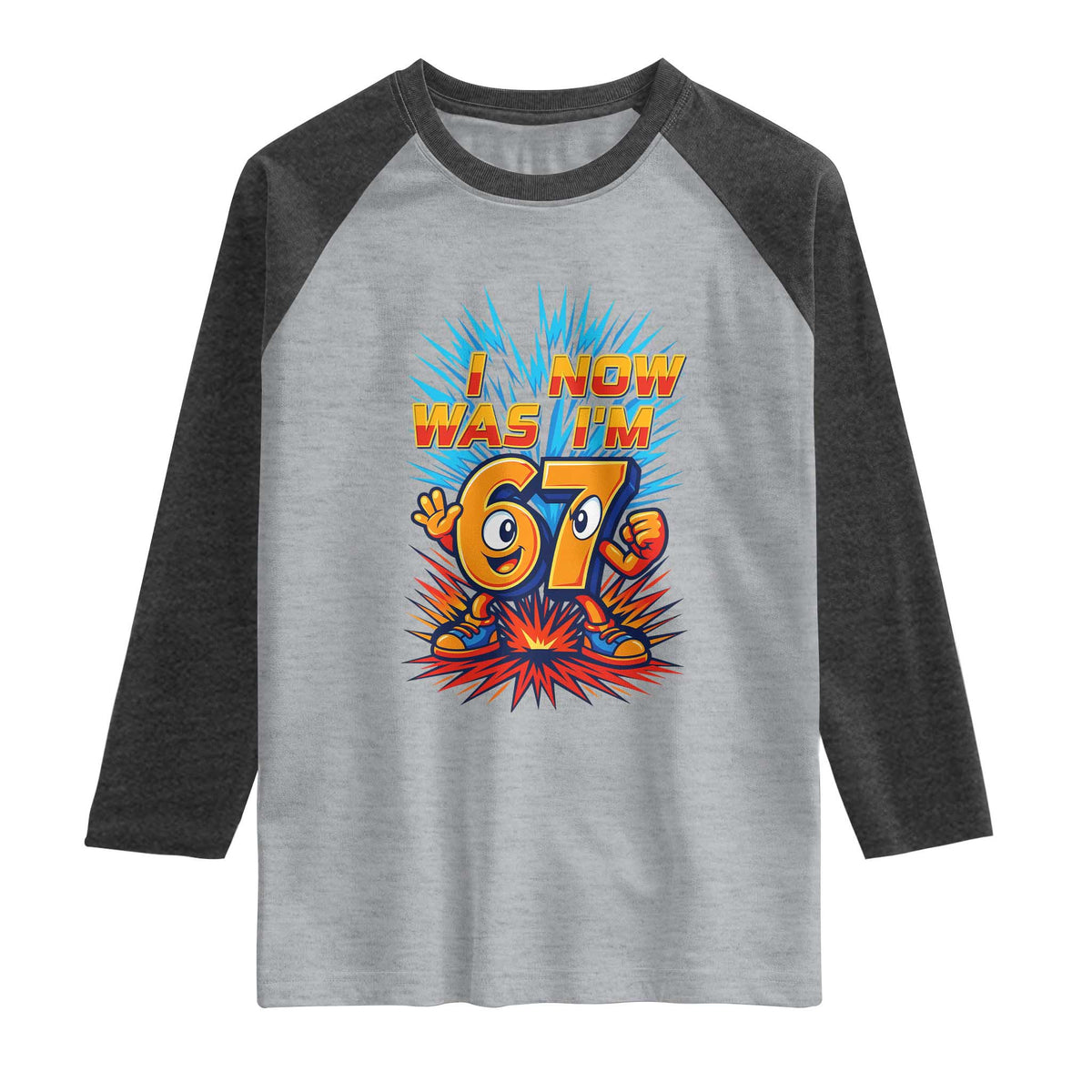 I Was 6 Now I'm 7 Italian Brainrot Meme Gift for Boy Kid Raglan Shirt TS14 Heather Gray Heather Charcoal Print Your Wear