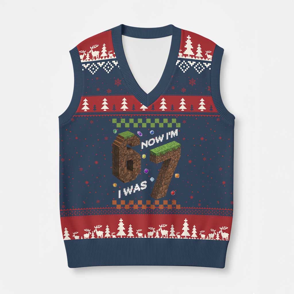 7th Birthday I Was 6 Now Im 7 V-Neck Knit Sweater Vest Unlocked 67 Boys Kids Youth TS14 Navy Red Print Your Wear