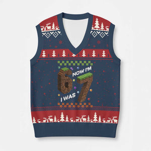 7th Birthday I Was 6 Now Im 7 V-Neck Knit Sweater Vest Unlocked 67 Boys Kids Youth TS14 Navy Red Print Your Wear