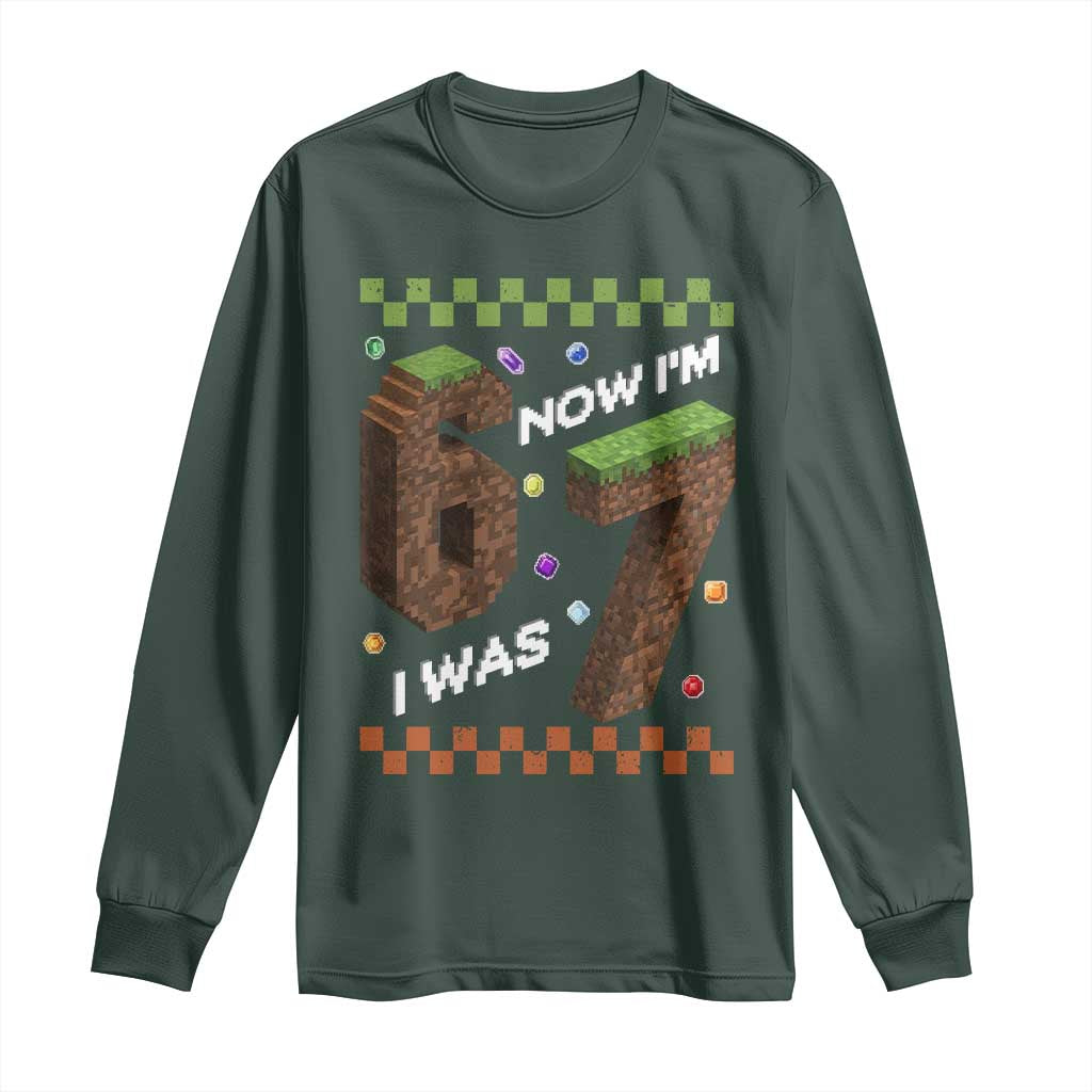 7th Birthday I Was 6 Now Im 7 Long Sleeve Shirt Unlocked 67 Boys Kids Youth TS14 Dark Forest Green Print Your Wear
