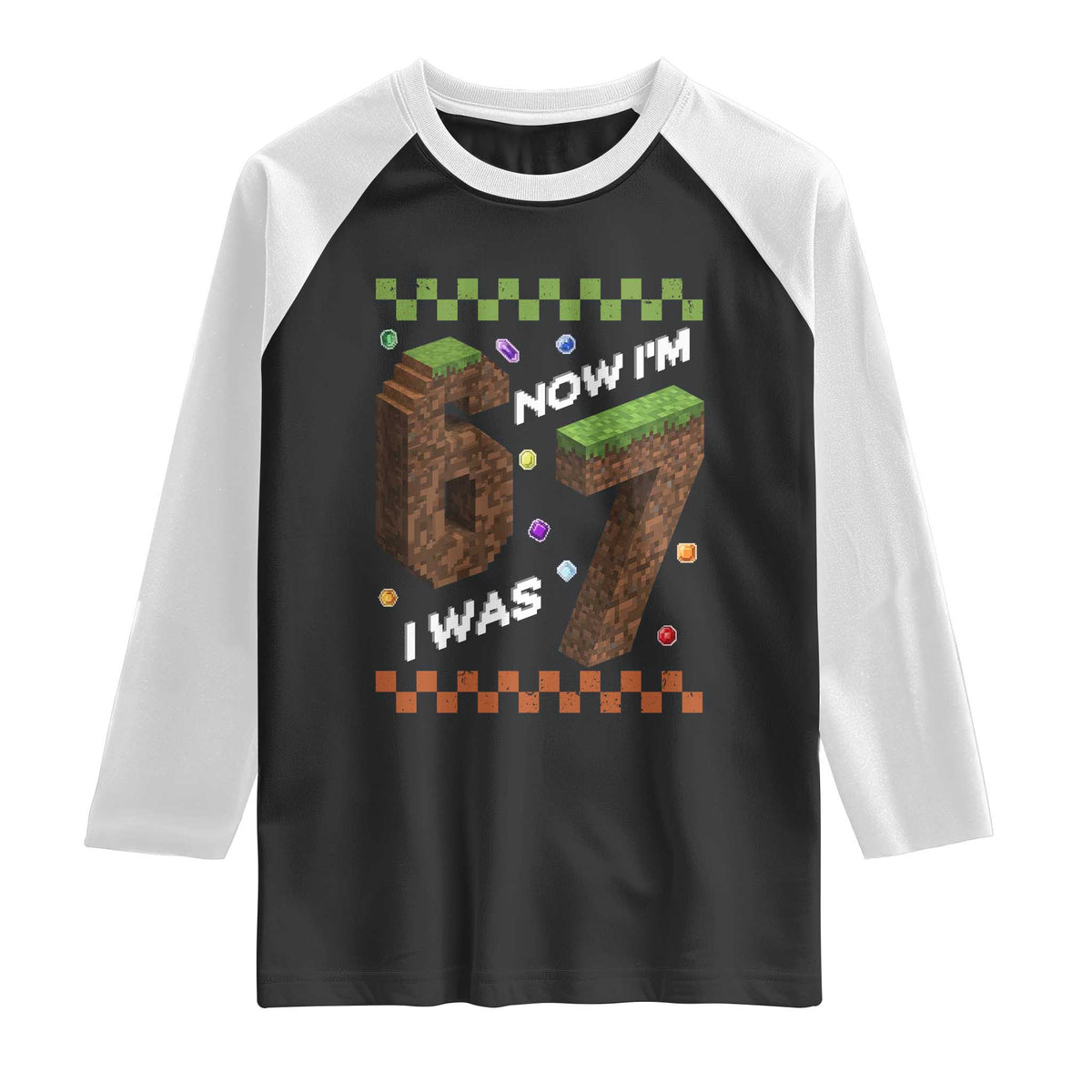 7th Birthday I Was 6 Now Im 7 Raglan Shirt Unlocked 67 Boys Kids Youth TS14 Black White Print Your Wear