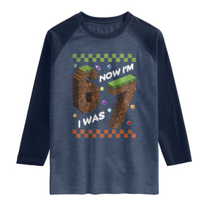 7th Birthday I Was 6 Now Im 7 Raglan Shirt Unlocked 67 Boys Kids Youth TS14 Heather Denim Navy Print Your Wear