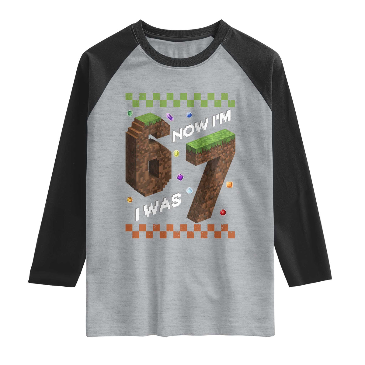 7th Birthday I Was 6 Now Im 7 Raglan Shirt Unlocked 67 Boys Kids Youth TS14 Heather Gray Black Print Your Wear