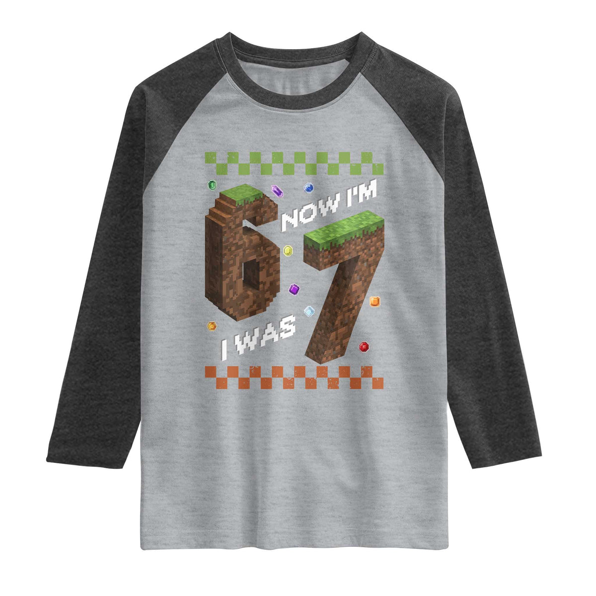 7th Birthday I Was 6 Now Im 7 Raglan Shirt Unlocked 67 Boys Kids Youth TS14 Heather Gray Heather Charcoal Print Your Wear
