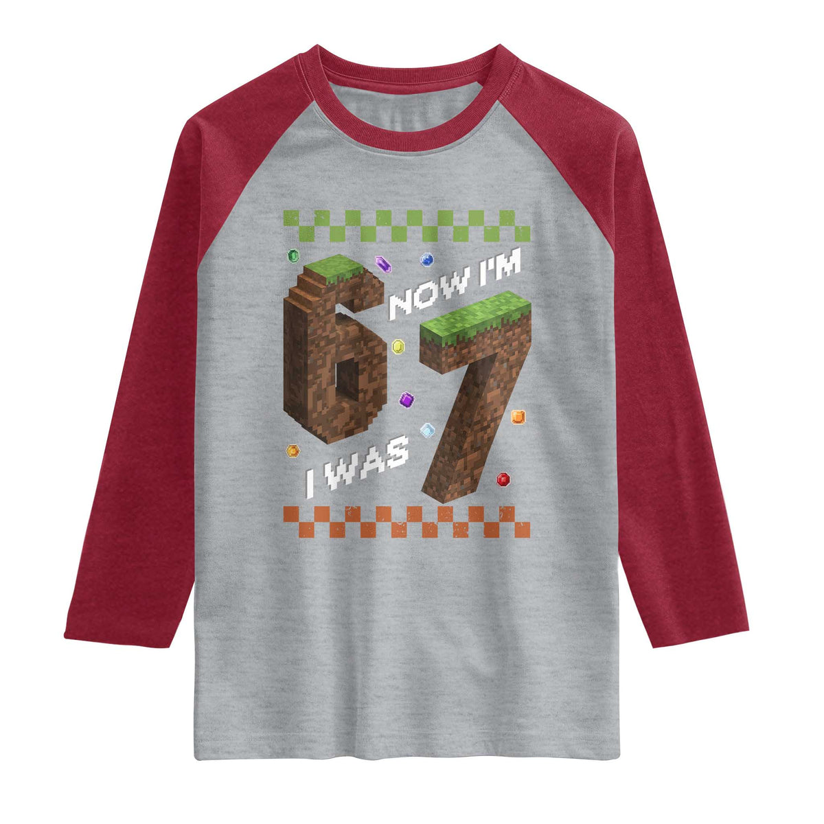 7th Birthday I Was 6 Now Im 7 Raglan Shirt Unlocked 67 Boys Kids Youth TS14 Heather Gray Heather Red Print Your Wear