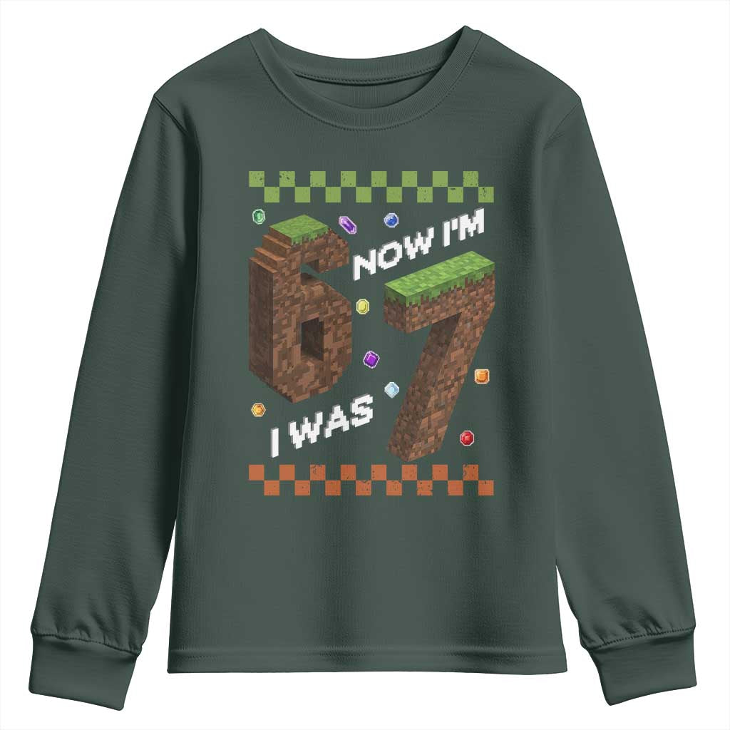 7th Birthday I Was 6 Now Im 7 Youth Sweatshirt Unlocked 67 Boys Kids Youth TS14 Dark Forest Green Print Your Wear