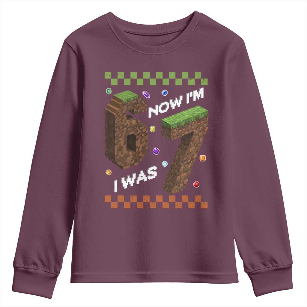 7th Birthday I Was 6 Now Im 7 Youth Sweatshirt Unlocked 67 Boys Kids Youth TS14 Maroon Print Your Wear