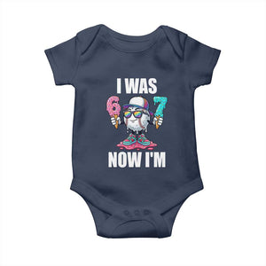 I Was 6 Now I'm 7 Baby Onesie Baseball Ice Cream Drip Number 67 Player TS14 Navy Print Your Wear