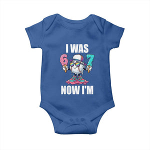 I Was 6 Now I'm 7 Baby Onesie Baseball Ice Cream Drip Number 67 Player TS14 Royal Blue Print Your Wear