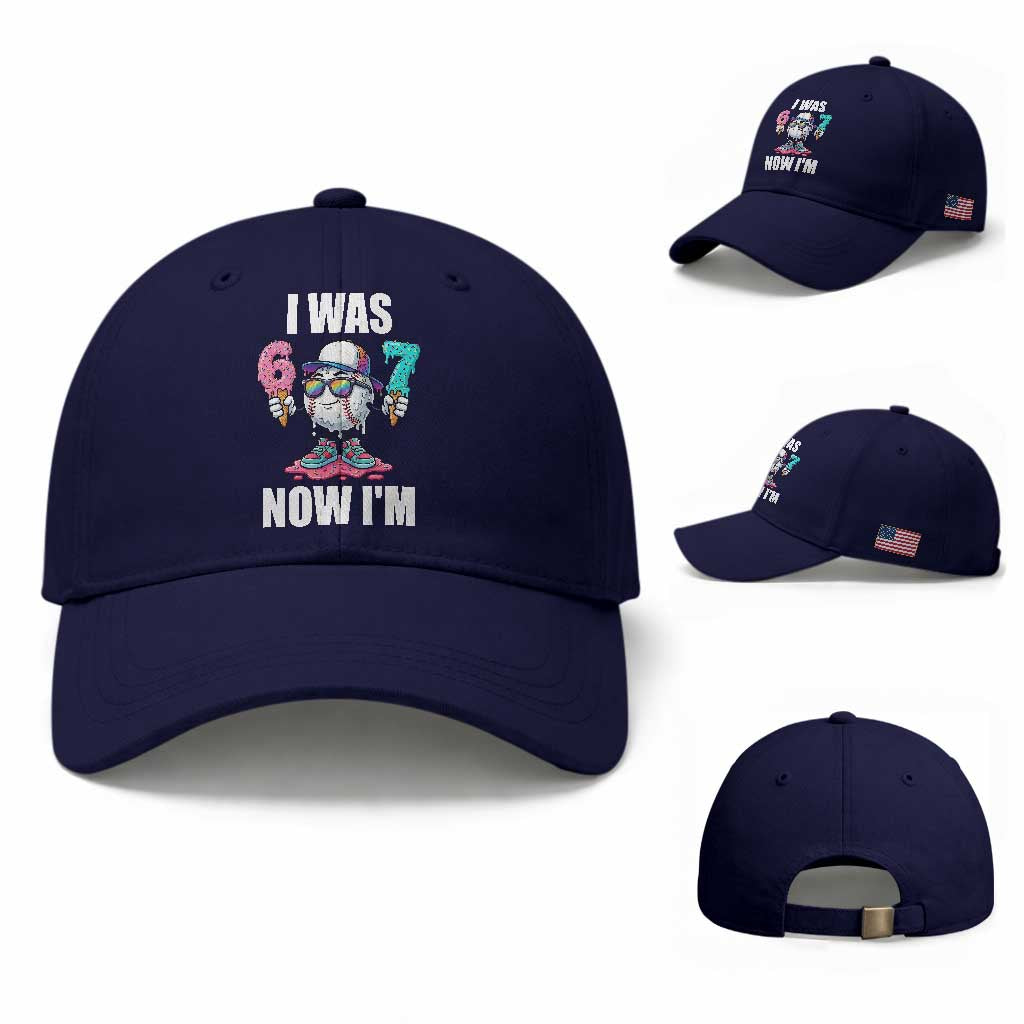 I Was 6 Now I'm 7 Baseball Cap Baseball Ice Cream Drip Number 67 Player