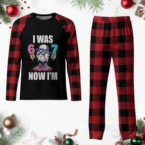 I Was 6 Now I'm 7 Plaid Pajama Set Baseball Ice Cream Drip Number 67 Player TS14 Buffalo Plaid Print Your Wear