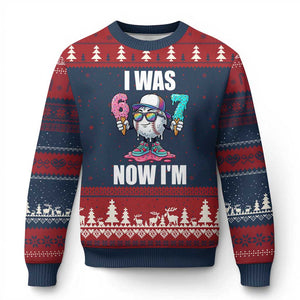I Was 6 Now I'm 7 Ugly Christmas Sweater Baseball Ice Cream Drip Number 67 Player TS14 Navy Red Print Your Wear