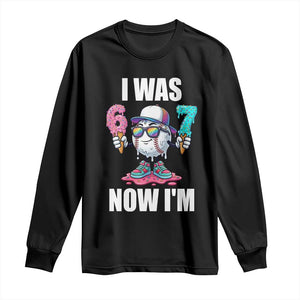 I Was 6 Now I'm 7 Long Sleeve Shirt Baseball Ice Cream Drip Number 67 Player TS14 Black Print Your Wear