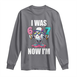 I Was 6 Now I'm 7 Long Sleeve Shirt Baseball Ice Cream Drip Number 67 Player TS14 Charcoal Print Your Wear