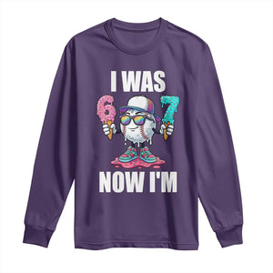 I Was 6 Now I'm 7 Long Sleeve Shirt Baseball Ice Cream Drip Number 67 Player TS14 Purple Print Your Wear
