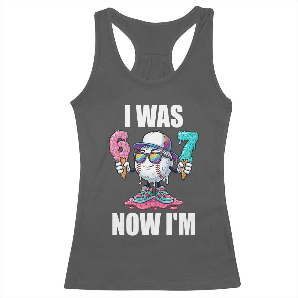 I Was 6 Now I'm 7 Racerback Tank Top Baseball Ice Cream Drip Number 67 Player TS14 Dark Heather Print Your Wear