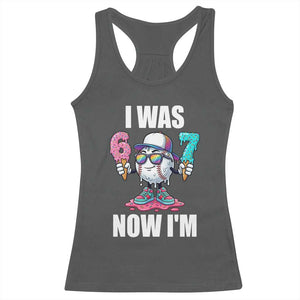 I Was 6 Now I'm 7 Racerback Tank Top Baseball Ice Cream Drip Number 67 Player TS14 Dark Heather Print Your Wear