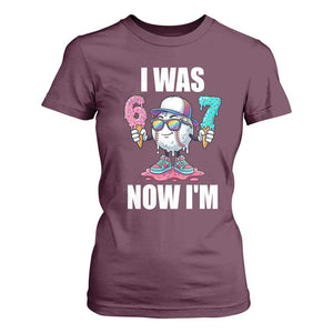 I Was 6 Now I'm 7 T Shirt For Women Baseball Ice Cream Drip Number 67 Player TS14 Maroon Print Your Wear