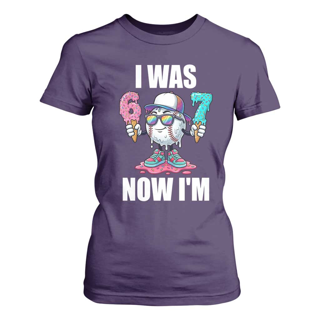I Was 6 Now I'm 7 T Shirt For Women Baseball Ice Cream Drip Number 67 Player TS14 Purple Print Your Wear