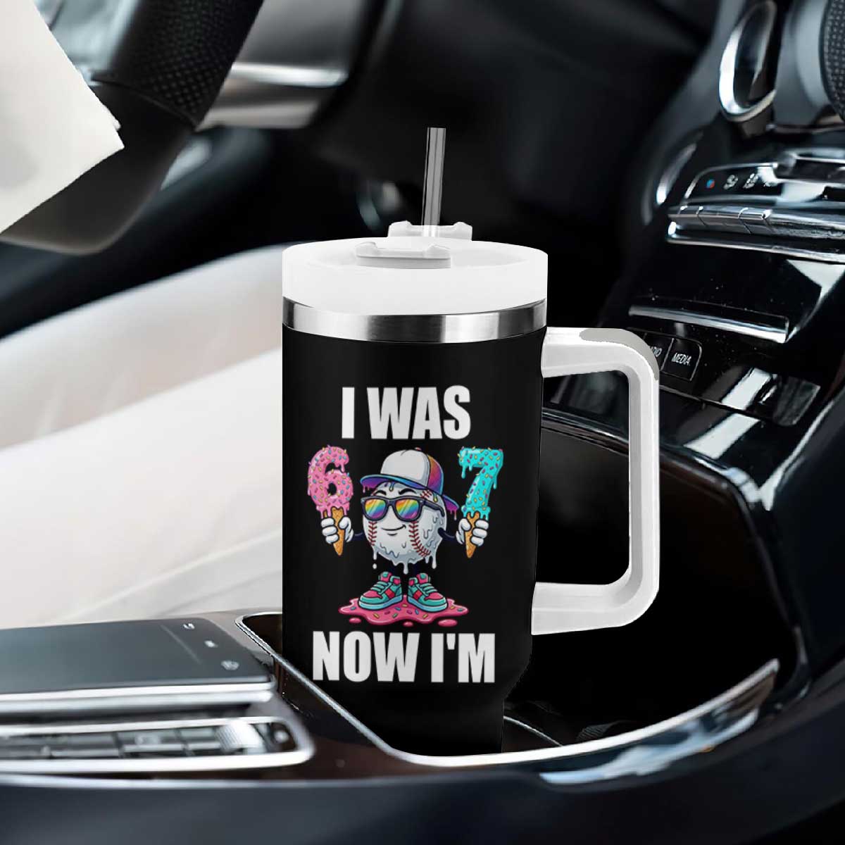I Was 6 Now I'm 7 Tumbler With Handle Baseball Ice Cream Drip Number 67 Player TS14 Print Your Wear