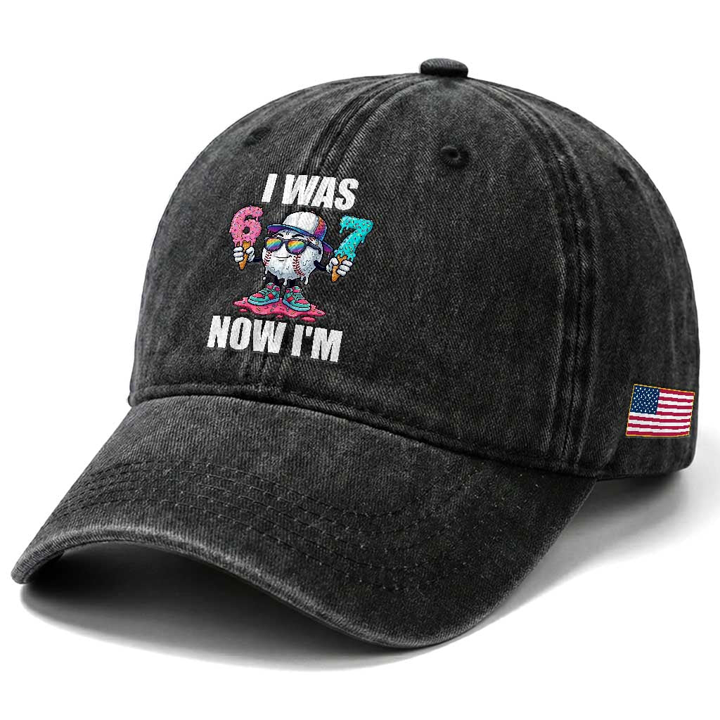 I Was 6 Now I'm 7 Washed Cotton Baseball Cap Baseball Ice Cream Drip Number 67 Player