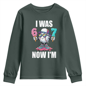 I Was 6 Now I'm 7 Youth Sweatshirt Baseball Ice Cream Drip Number 67 Player TS14 Dark Forest Green Print Your Wear