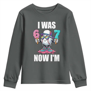 I Was 6 Now I'm 7 Youth Sweatshirt Baseball Ice Cream Drip Number 67 Player TS14 Dark Heather Print Your Wear