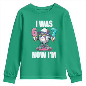I Was 6 Now I'm 7 Youth Sweatshirt Baseball Ice Cream Drip Number 67 Player TS14 Irish Green Print Your Wear