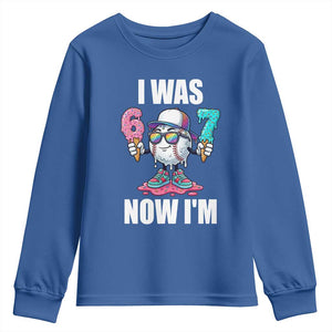 I Was 6 Now I'm 7 Youth Sweatshirt Baseball Ice Cream Drip Number 67 Player TS14 Royal Blue Print Your Wear