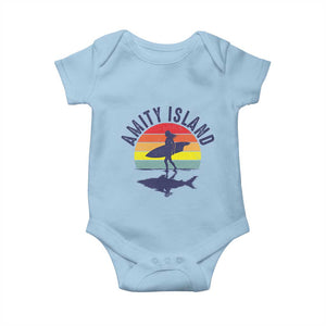 Amity Island Baby Onesie Retro Surfing Board Humor TS14 Light Blue Print Your Wear