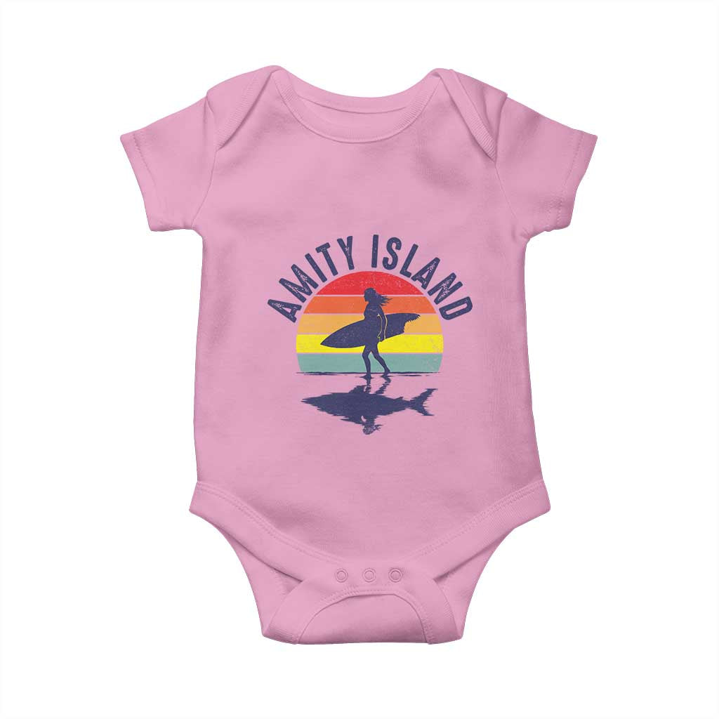 Amity Island Baby Onesie Retro Surfing Board Humor TS14 Light Pink Print Your Wear