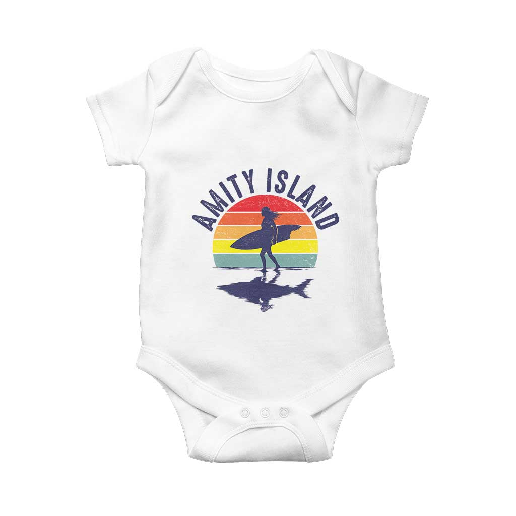 Amity Island Baby Onesie Retro Surfing Board Humor TS14 White Print Your Wear