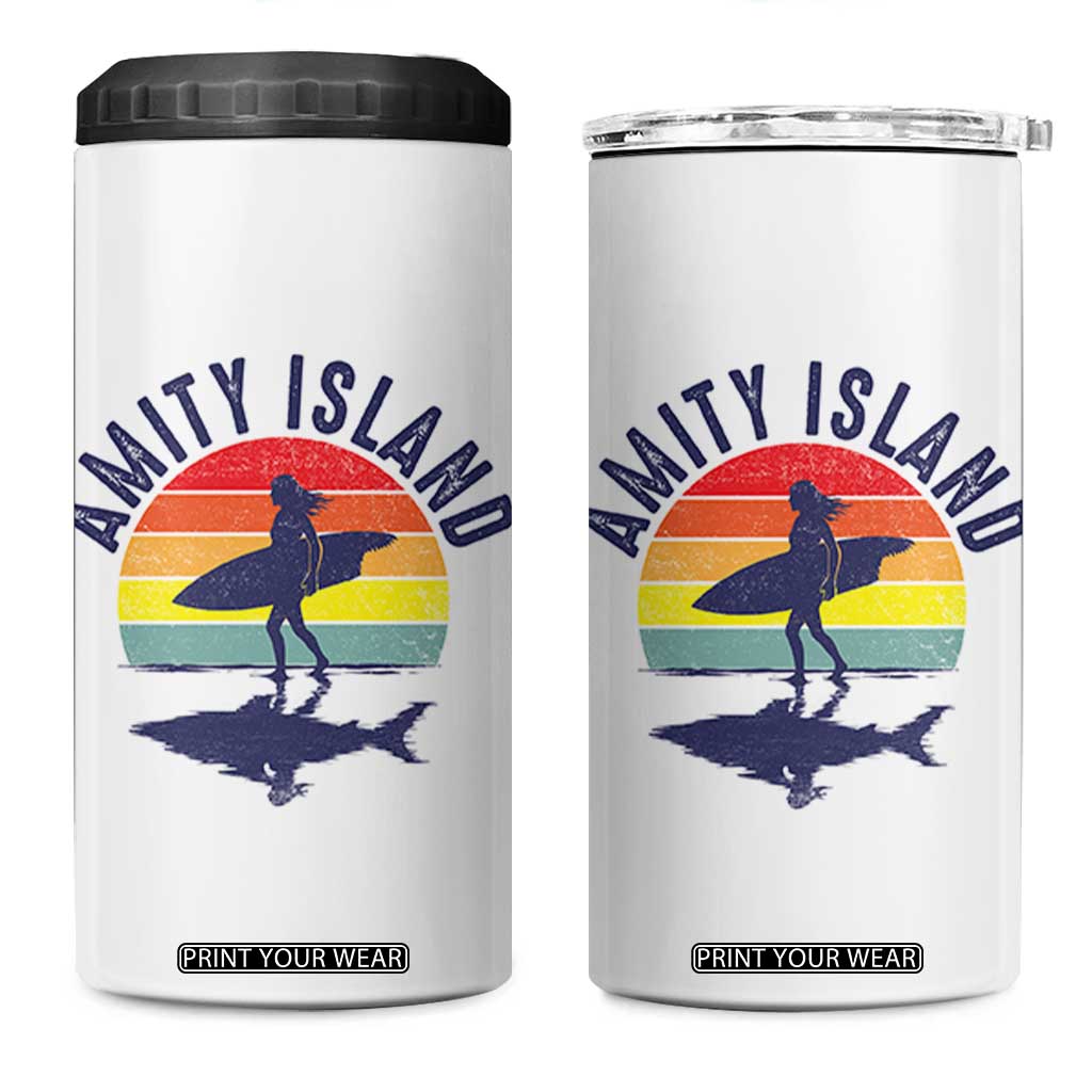 Amity Island 4 in 1 Can Cooler Tumbler Retro Surfing Board Humor TS14 One Size: 16 oz White Print Your Wear