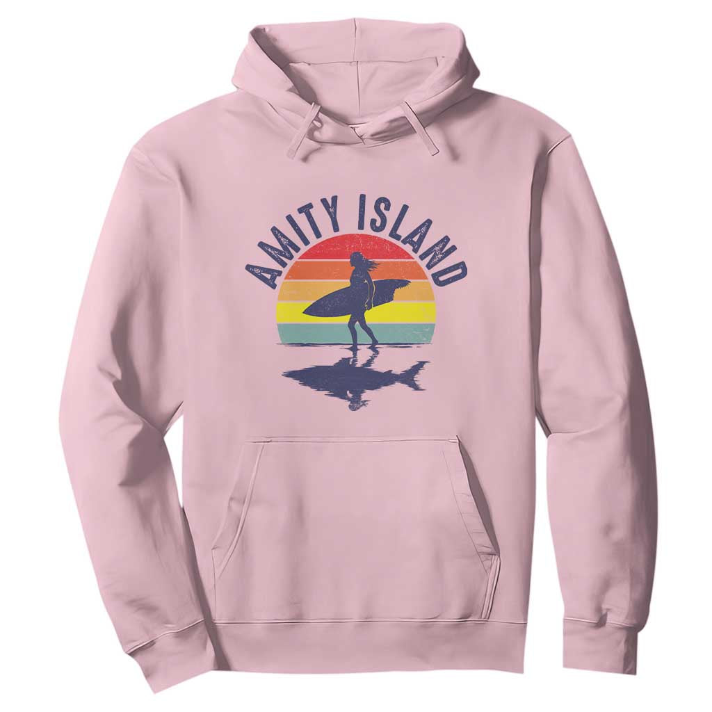 Amity Island Hoodie Retro Surfing Board Humor TS14 Light Pink Print Your Wear