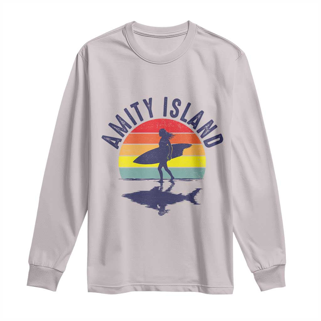 Amity Island Long Sleeve Shirt Retro Surfing Board Humor TS14 Ice Gray Print Your Wear