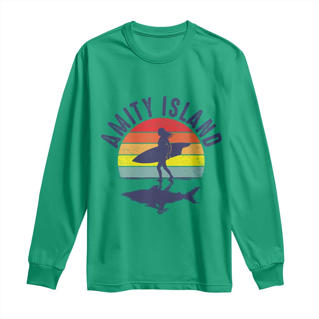 Amity Island Long Sleeve Shirt Retro Surfing Board Humor TS14 Irish Green Print Your Wear