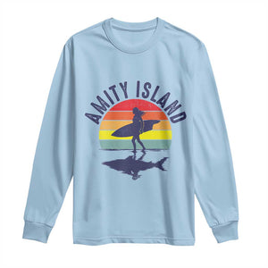 Amity Island Long Sleeve Shirt Retro Surfing Board Humor TS14 Light Blue Print Your Wear