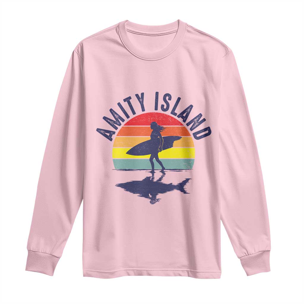 Amity Island Long Sleeve Shirt Retro Surfing Board Humor TS14 Light Pink Print Your Wear