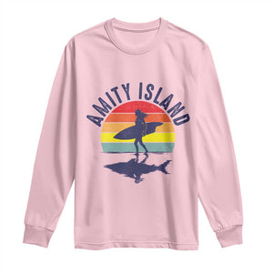 Amity Island Long Sleeve Shirt Retro Surfing Board Humor TS14 Light Pink Print Your Wear