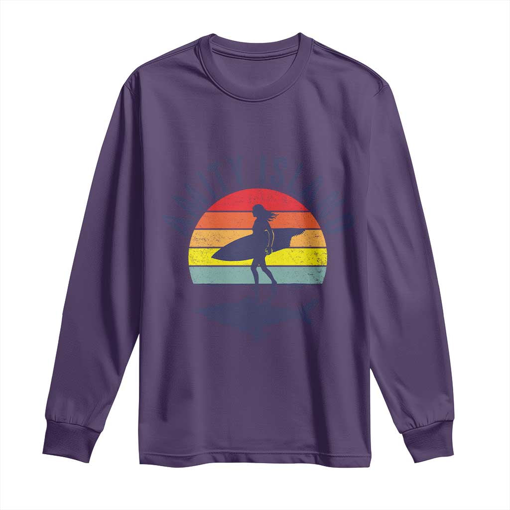 Amity Island Long Sleeve Shirt Retro Surfing Board Humor TS14 Purple Print Your Wear