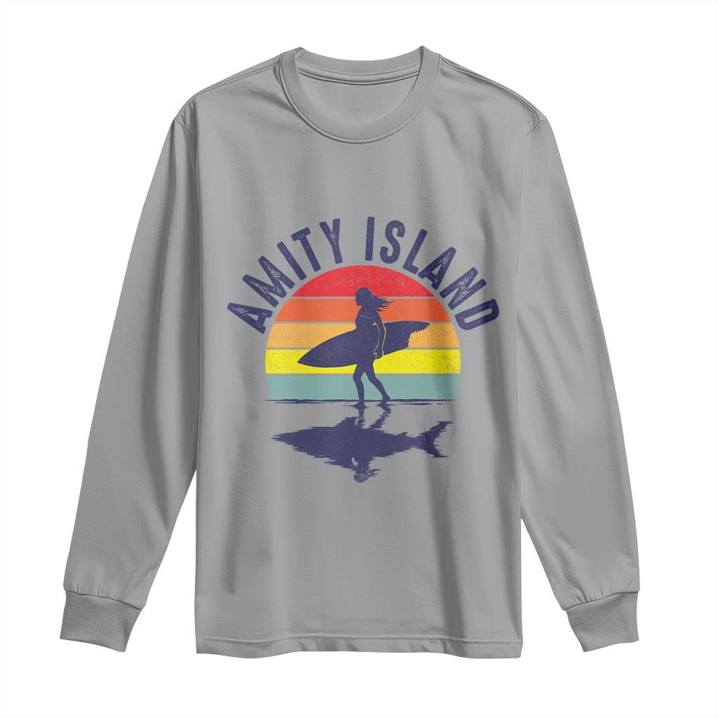 Amity Island Long Sleeve Shirt Retro Surfing Board Humor TS14 Sport Gray Print Your Wear