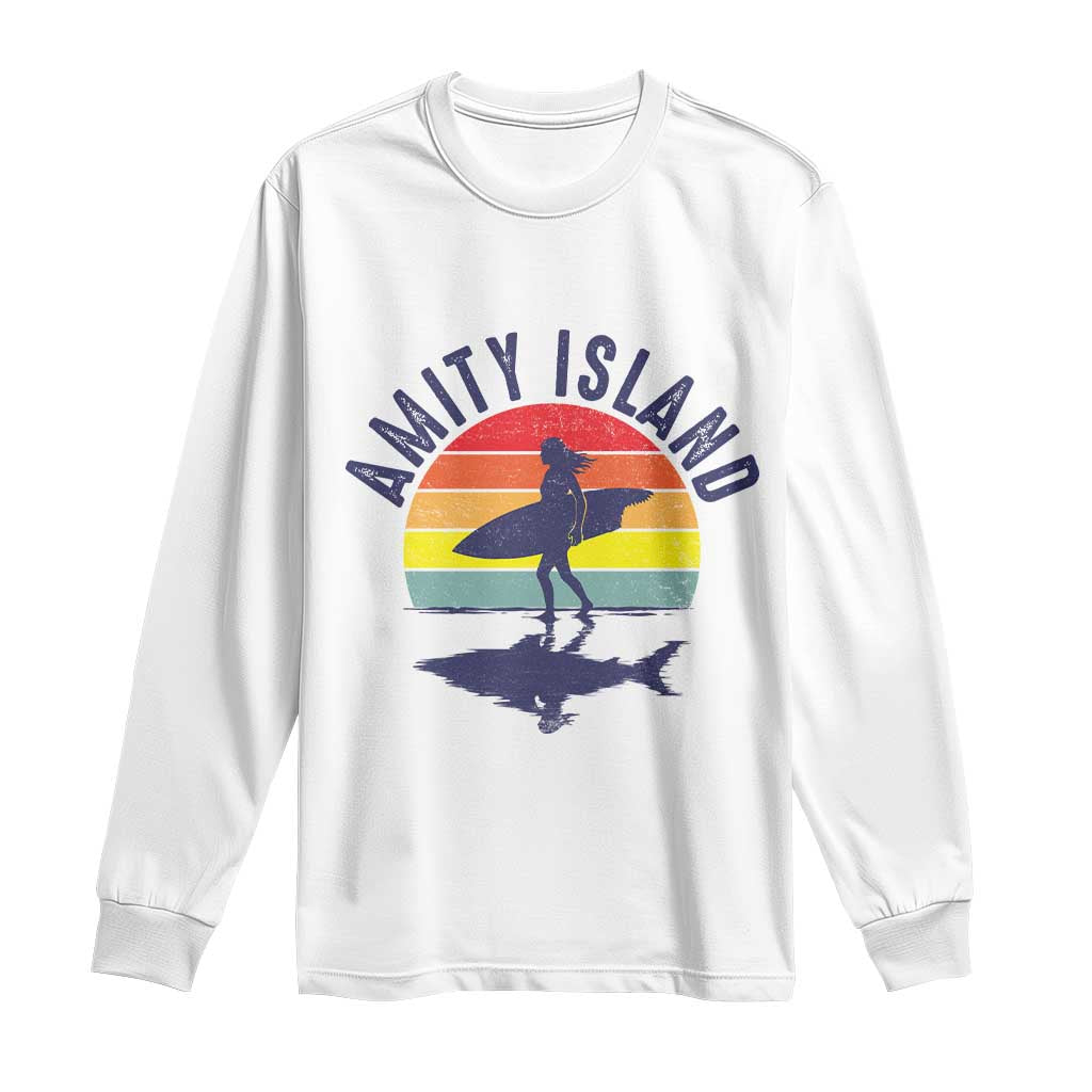 Amity Island Long Sleeve Shirt Retro Surfing Board Humor TS14 White Print Your Wear