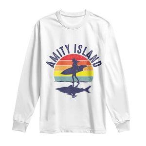 Amity Island Long Sleeve Shirt Retro Surfing Board Humor TS14 White Print Your Wear