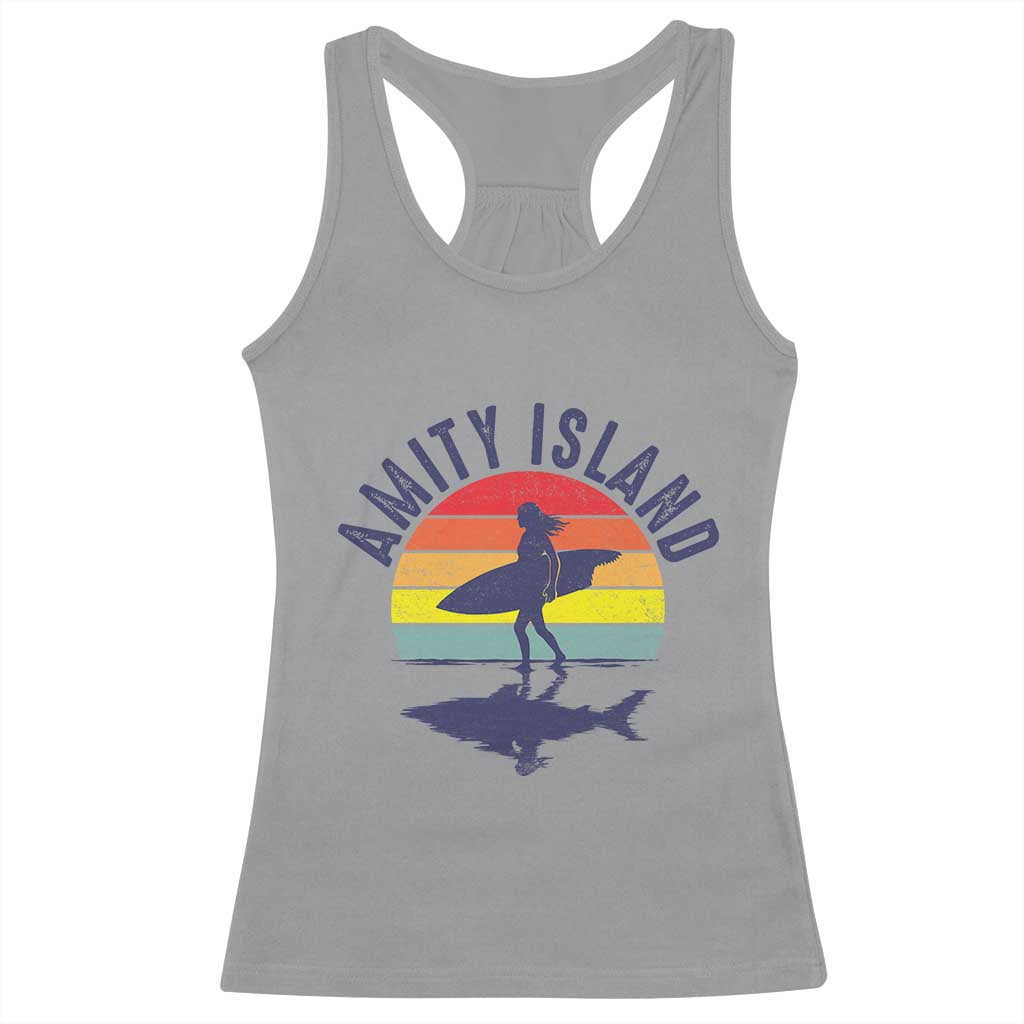 Amity Island Racerback Tank Top Retro Surfing Board Humor TS14 Sport Gray Print Your Wear