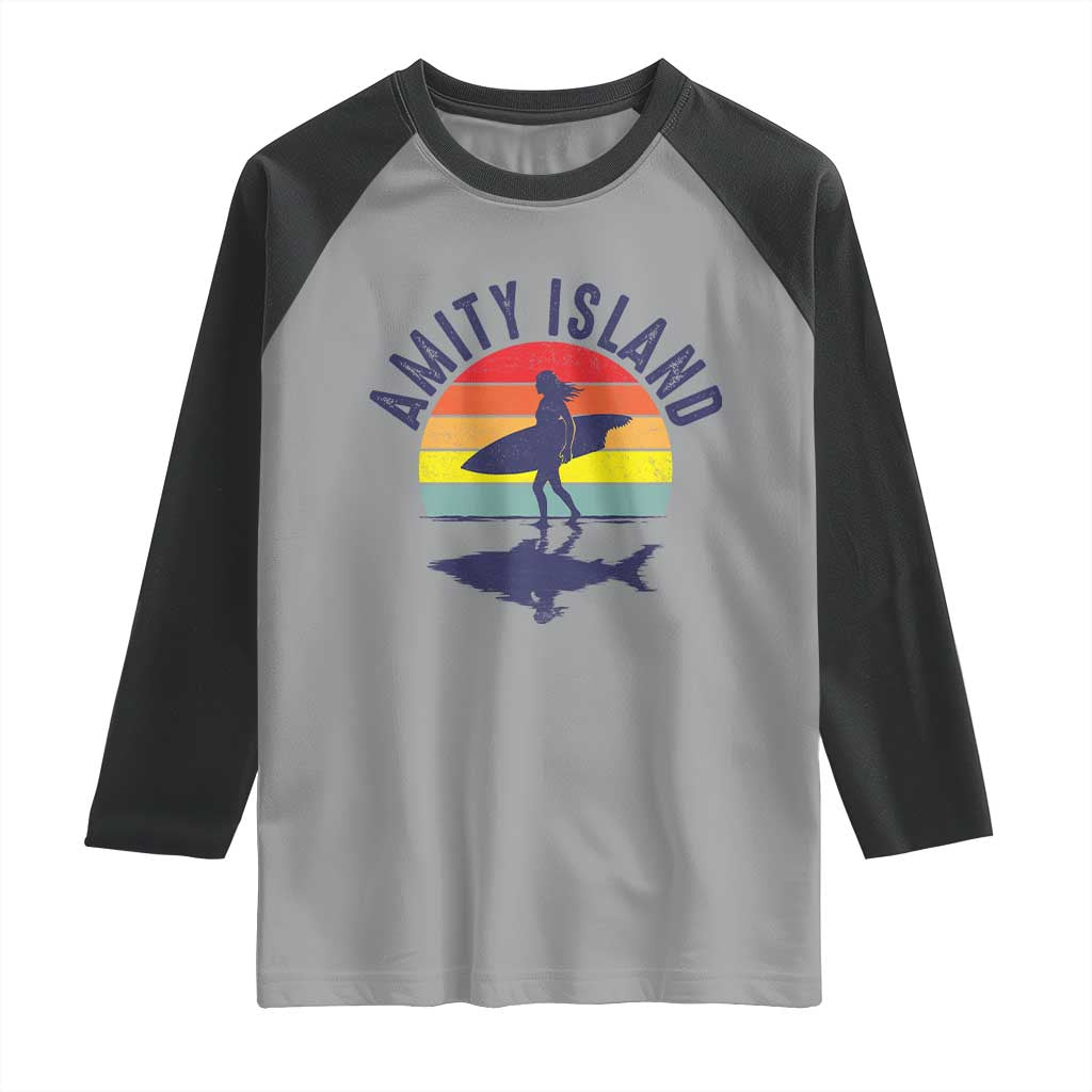 Amity Island Raglan Shirt Retro Surfing Board Humor TS14 Sport Gray Black Print Your Wear