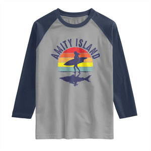 Amity Island Raglan Shirt Retro Surfing Board Humor TS14 Sport Gray Navy Print Your Wear