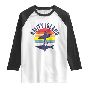 Amity Island Raglan Shirt Retro Surfing Board Humor TS14 White Black Print Your Wear