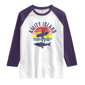 Amity Island Raglan Shirt Retro Surfing Board Humor TS14 White Purple Print Your Wear