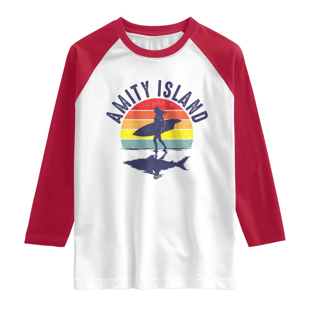 Amity Island Raglan Shirt Retro Surfing Board Humor TS14 White Red Print Your Wear