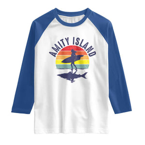 Amity Island Raglan Shirt Retro Surfing Board Humor TS14 White Royal Print Your Wear